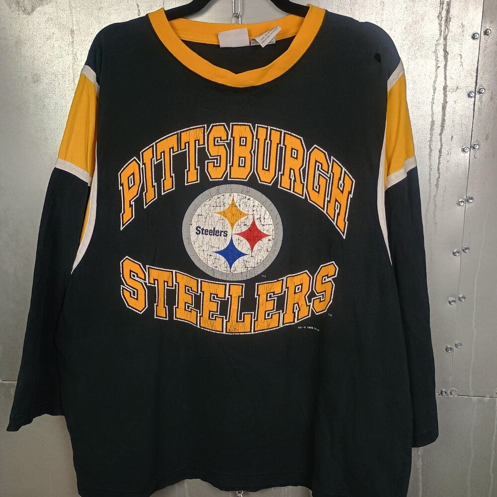 Pittsburgh Steelers Vintage 90s Distressed 3/4 Sleeve NFL Football Shirt Large